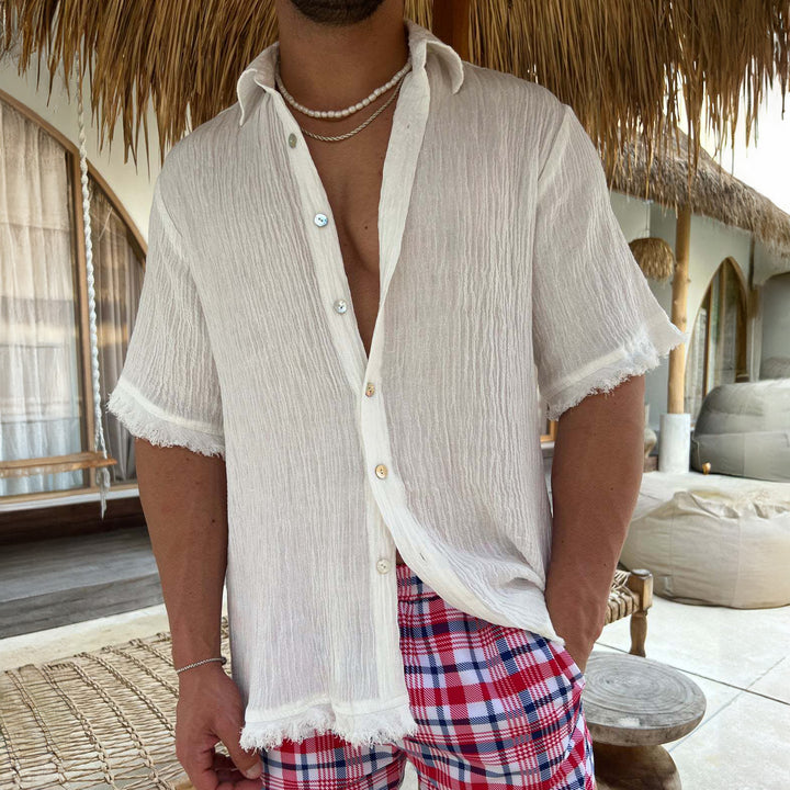 SUNSET BREEZE - PLEATED LINEN SHIRT